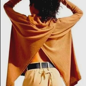 Free People, Waffle Knit, Open Cross Back Turtleneck, Raw Edges, Juicy, Boxy